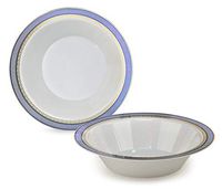 " OCCASIONS" 40 Bowls Pack, Heavyweight Disposable Wedding Party Plastic Bowls (14oz Soup Bowl, Louvre in White/Blue & Gold)