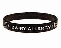Dairy Allergy ID Bracelet Wristband - Black - 8 Inches - Standard
