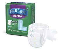 FitRight Ultra Adult Diapers, Disposable Incontinence Briefs with Tabs, Heavy Absorbency, Large, 48"-58", 4 packs of 20 (80 total)