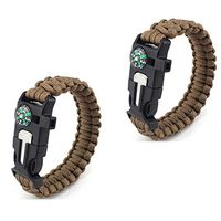 HW Paracord Survival Bracelet (2 Pack) – Loud Whistle – Emergency Knife –Compass-Flint Fire Perfect for Hiking, Camping, Fishing and Hunting,Brass