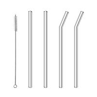 Glass Straws Drinking 9 in x 10mm 2 Bent & 2 Straight Smoothie Reusable Straw 4 Pack with Cleaning Brush