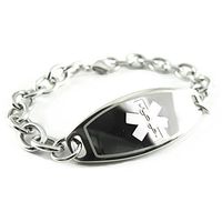 Medical Alert Bracelet for Women, Custom Engraved Medic ID, Steel 6mm O-Link Chain - White, Free ID Card | Wrist Size 8.5 Inch