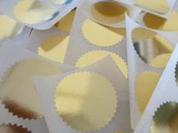 Minilabel Mini Sticker Pack Of 24, 42mm Serrated Edge , Shiny Gold , Certificate Wafer Company Seal Labels , Stickers For Embossing , Legal and Awards