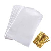 HAZOULEN 200pcs Clear Flat Cello Cellophane Treat Bags with Twist Ties for Bakery, Cookies, Candies, Dessert, 6-inch by 9-inch