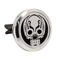 Aromabug Jumbo Size (JUMBO Skull) 38mm (1-1/2 in dia.) Car Aromatherapy Essential Oil Diffuser Stainless Steel Locket Air Freshener with Vent Clip 7 Pads 3 Oils Included