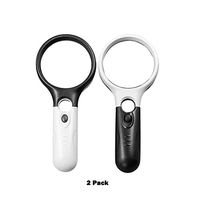 Sealive 2 Pack Magnifying Glass 3 LED Light 3X 45X Handheld Magnifier Reading Magnifying Glass Lens Jewelry Loupe Lightweight for Reading, Crafts, Hobby,Great Elderly Gift(Black and White)