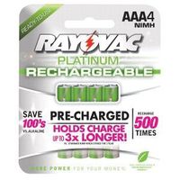 Platinum Pre-Charged Rechargeable Batteries, NiMH, AAA, 4 per pack