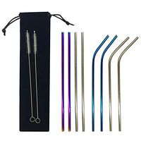 GoPlanetGreen Reusable Stainless Steel Straws, Set of 8 (4 Straight, 4 Bent and 2 Cleaning Brushes), Silver and Chrome Color Set, 8.5" Length x 0.2" Diameter Perfect for Mason Jars, Mugs, KOMBUCHAS