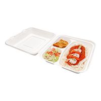 Bagasse Take Out Container, Bagasse To Go Box, Clamshell - Durable All Natural, Biodegradable, Disposable Material - 3 Compartments - 25 oz - 10" - 100ct Box - Restaurantware