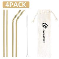 Leatchliving 4-Pack Reusable Stainless Steel Metal Straws, Smoothie Straws for Milkshakes, Frozen Drinks, Ideal Choice for Kitchen, Bar and Picnic Cleaning Brush Included Gold