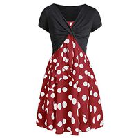 Womens Vintage Short Sleeve Midi Dresses Polka Dot Bow Knot Bandage Suit Summer Casual Cover Ups Straps A-Line Mini Tshirt Dress Loose Swing Flowy Pleated Floral Sun Dress