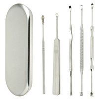 Set Ears Wax Removal Tools of 5pcs 410 Stainless Steel Ear Curettes Picks Earpicks Earwax Skid Resistant Removers for Hygiene Treatments, Care and Cleaning with Box for Storing