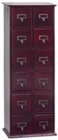 Leslie Dame Solid Oak Library Card File Media Cabinet, 12 Drawers, Cherry