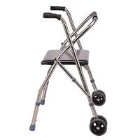 Walkers Old Man with Wheel Walking Aid Four-Legged Cane with Seat Folding Height Adjustable Gift (Color : Silver, Size : 505680cm)
