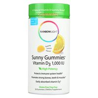 Rainbow Light - Sunny Gummies Vitamin D3 1000 IU, Support for Healthy Bones, Muscles, and Immunity in a Family-Friendly Chewable with Vitamin D3, Soy-Free, Gluten-Free, Sour Lemon, 50 Gummy Drops