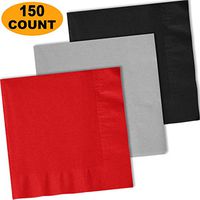 150 Lunch Napkins, Red, Shimmering Silver, Midnight Black - 50 Each Color. 2 Ply Paper Dinner Napkins. 6.5" folded, 13.5" unfolded.