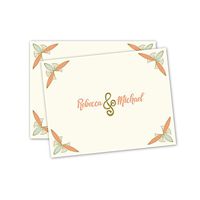 Flower Personalized Couples Note Cards - Orange and Green