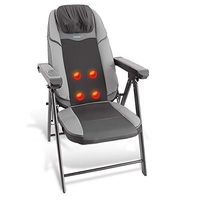 Electric Foldable Shiatsu Massage Chair - Neck and Back Portable Folding Home Seat Massager w/Power Saving Auto Shut-Off, Leather Seats, Arm Rest, Heated Kneading Roller, USB - SereneLife SLMSGCH10