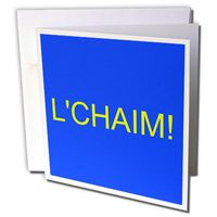 3dRose lchaim, yellow lettering on blue background - Greeting Cards, 6 x 6 inches, set of 12 (gc_172411_2)