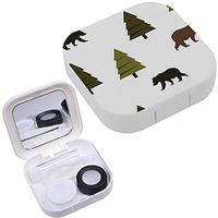 Portable Contact Lens Case Box Travel Kit Mirror + Bottle + Tweezers Container Holder [ Trees Bears ]