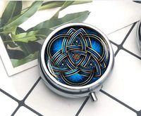 Blue triquetra Keychain,Triquetra Keychain,Celtic triangle Keychain,Celtic knot Celtic art Keychain pill box/pill case-Round pill box/case- Three-compartment pill box/pill case Everyday Gift Key Chain