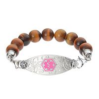 Divoti Deep Custom Laser Engraved Lovely Filigree Medical Alert Bracelet -Tiger Eye Bead-Pink-8.0"