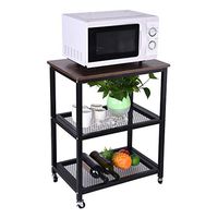 Xesvk Serving Cart 3-Tier Industrial Side Table, End Telephone Table with 2-Tier Mesh Shelves, for Office Hallway or Living Room, Wood Look Accent Furniture with Metal Frame