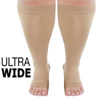 Runee Ultra Wide Open Toe Knee High Compression Sock - Made For People With Wide Calves (Beige)