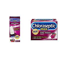 Chloraseptic Max Sore Throat Spray | Wild Berries | 1 Fl Oz (Pack of 1) and Chloraseptic Max Strength Lozenges, Wild Berries, 15 Count