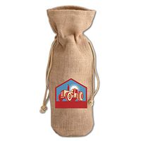 Tractor On Blue Background Logo Jute Burlap Wine Drawstring Bag
