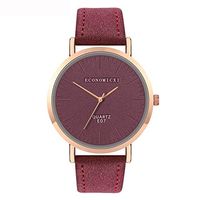 Fxbar Women Simple Quartz Analog Watch Comfortable Pu Leather Watches Durable Waterproof Minimalist Wrist Watch (Dark Red)