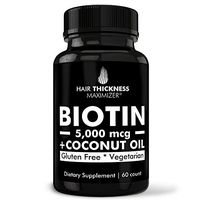 Biotin 5000mcg Vitamins with Organic Coconut Oil by Hair Thickness Maximizer. Hair Growth Vitamin Supplement for Men, Women. Made in USA. Combats Hair Loss and Thinning Hair. Vegetarian, Zero Gluten