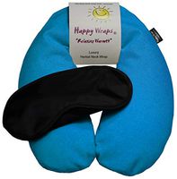 Happy Wraps Microwavable Herbal Neck Wrap - Hot Cold Aromatherapy Neck Warming Pillow - Heating Pad for Migraines, Stress, Gifts for Women, Nurses, Doctors, Christmas and Free Sleep Mask - Turquoise
