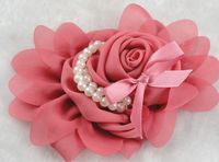 3pcs Big Chiffon Rose Flower Pearls Headband-Wedding Appliques U Pick (Rose)