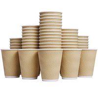 Luckypack Hot 12 oz Disposable Insulated Corrugated Sleeve Ripple Wall Paper Coffee Cups for Drink, 100,12oz, Brown