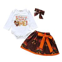 residentD 3PCS Baby Girls Infant Thanksgiving Day ''Everyone Thankful ME '' Romper Turkey Skirt Princess Clothing Set (Age:12-18 Months, White)