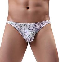 Mens Print Sexy Contour Pouch Bikini Swimsuit Comfortable Micro Panty White