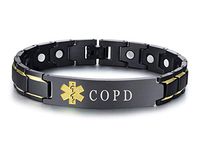 XUANPAI COPD Brushed Name Plate ID Identity Magnet Therapy Medical Alert ID Bracelet(Black+Yellow)