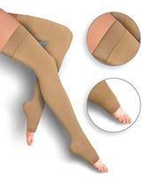 Thigh High Compression Stockings 20-30mmHg Pair with Open-Toe for Men and Women from Lemon Hero - FDA Registered - Best Unisex Leg Support Hose (XL, Beige)