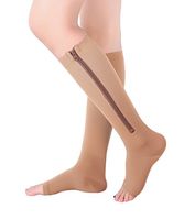 2 Pairs Open Toe Knee Length Zipper Compression Socks 15-20 mmHg Support 3 SizebeigeS/M