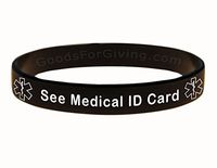 See Medical ID Card Bracelet Wristband - Black - 8 Inches - Standard