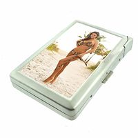 Fiji Pin Up Girls D2 Paradise Beach Cigarette Case Lighter Smoking King Size Cigarettes Silver Metal Wallet 4" X 2.75" RFID Protection