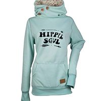 Alangbudu Women Tilted Button Turtleneck Loose Letter Blouse Long Sleeve Tops Casual Pullover Sweatshirt Tunic w Pocket Green