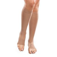 Therafirm Opaque Open-Toe Knee Highs - 30-40mmHg Firm Compression Stockings (Sand, Medium Short)