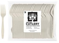 ZenCo Biodegradable Compostable Disposable Cutlery - 100 Forks Large 7.0" Ivory - Heavy Duty Heat Resistant Eco Friendly Utensils for Office, Catering, Picnics or Birthdays (100 Count, Forks)