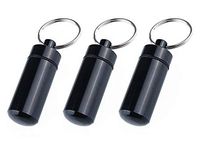 3PCS 49mm x 17mm Waterproof Portable Aluminum Pill Case Keyring Travel Pill Holder Keychain Mini Pill Bottles Storage Containers Aspirin Dispenser for Outdoor Camping Travel Using(Black)