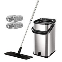 GHH Mop and Bucket Set, Stainless Steel Flat Mop with Handle, Innovative Twin Chamber Bucket for Wet & Dry use. 4 Reusable Pads, Suitable for All Floor Types
