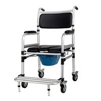 WAOBE Wheeled Shower Commode Chair, Wheeled Chair with Round Bowl and Footrests, Portable Bathroom Chair, Mobile Commode
