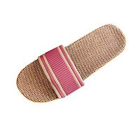 Flax Home Slippers Indoor Floor Shoes Cross Belt Silent Sweat Slippers for Summer Women Sandals Men Flip Flops Pink