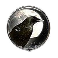 Black Bird Moon Crow - Art Photo Pill Box - Charm Pill Box - Glass Candy Box